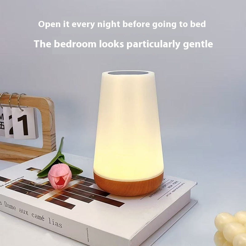 Wood Grain Touch Lamp with Remote Rechargeable LED Night Light