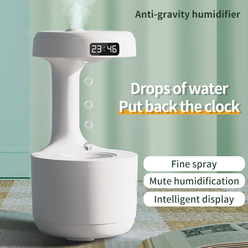 Anti-Gravity Humidifier with Clock & Water Drop Aroma Diffuser