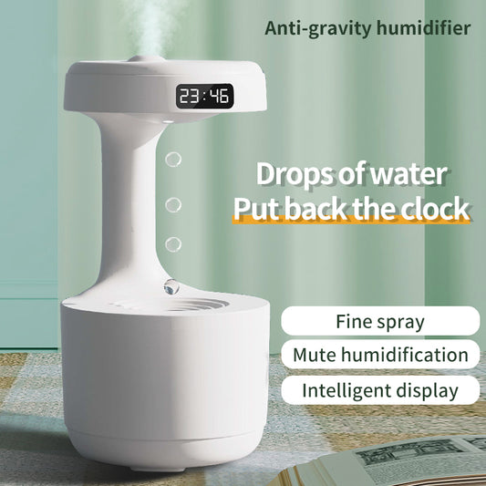 Anti-Gravity Humidifier with Clock & Water Drop Aroma Diffuser