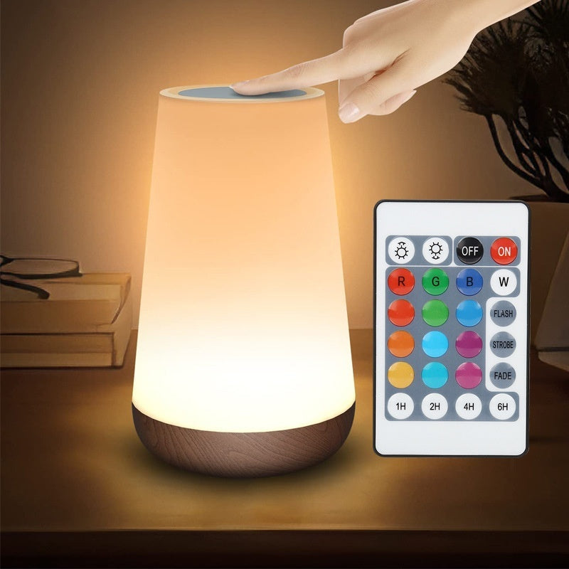 Wood Grain Touch Lamp with Remote Rechargeable LED Night Light