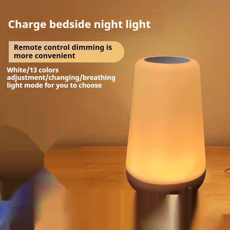Wood Grain Touch Lamp with Remote Rechargeable LED Night Light